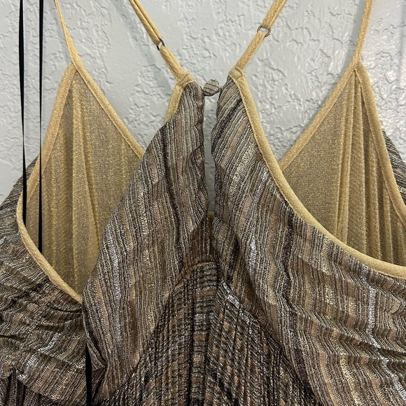 Forte Forte Pleated Metallic Gold Black Thread Empire Line Dress NWT Size 8 - Picture 7 of 12